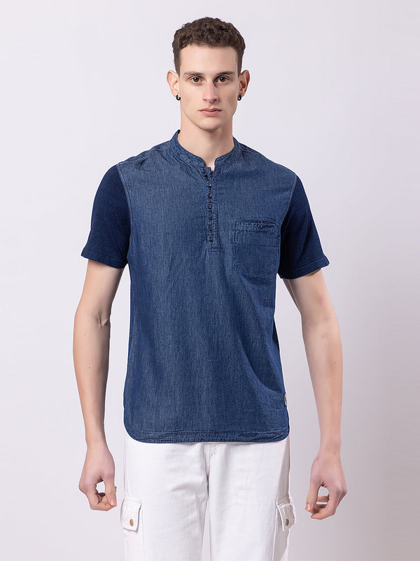 Denim Effect Knitted Kurta
