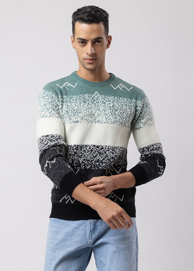 Jacqured Stripe Roundneck Pullover