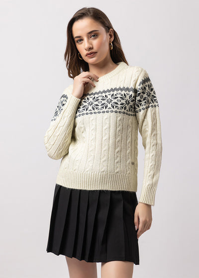 Cable Knit R/N Sweater With Front jacqured Print