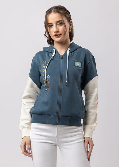 Fleece Color Block Full Zipper Hoodie with