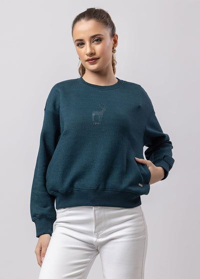 Fleece Hoody with Reindeer Printed in simmer with Pockets