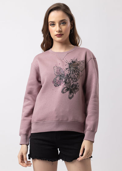 Fleece R/N Sweatshirt with Rib & Raw HD Abstract Butterfly Print
