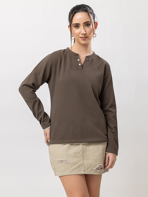 Women's Henley Neck Sweatshirt