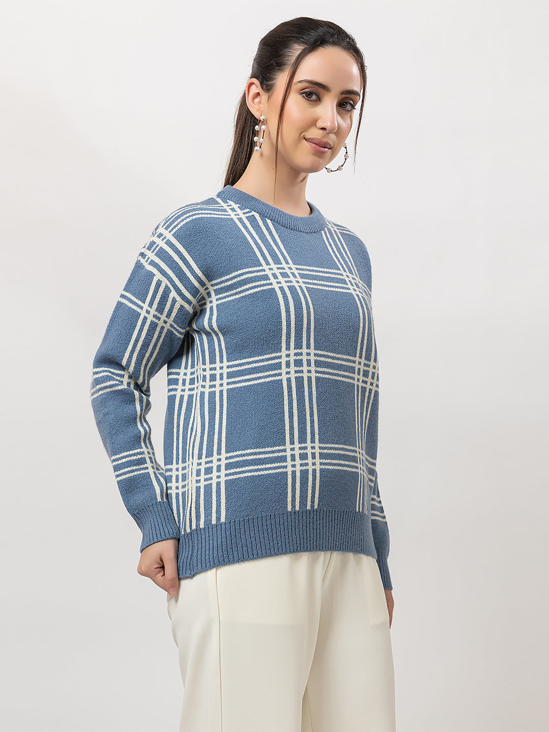 Buy Women's Crew-Neck Checked Sweater Online – OCTAVE CLOTHING PRIVATE ...